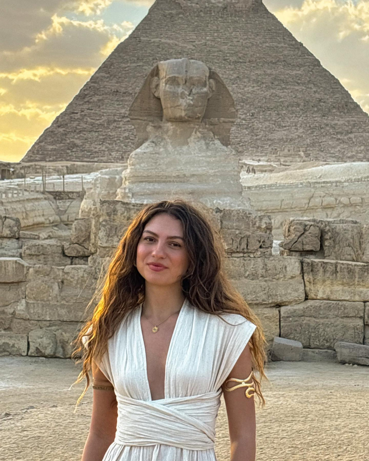 Founder of Bohème by Ena visiting the Great Sphinx in Egypt